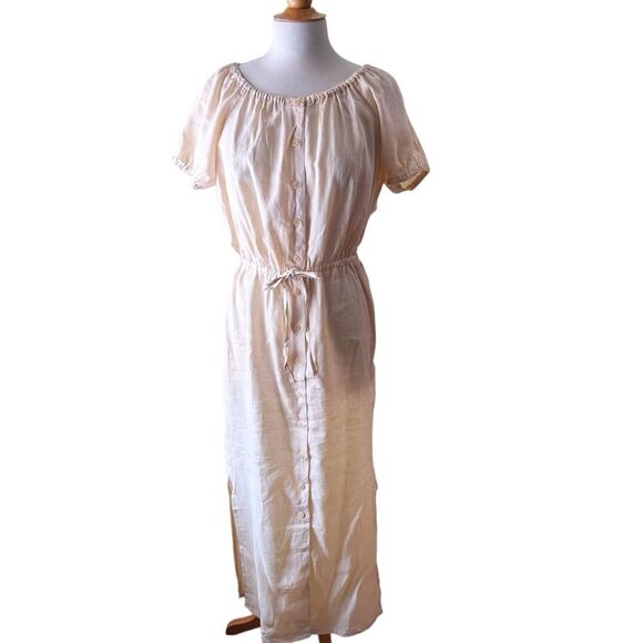 J. CREW Beige Linen Boho Button-front Shirt Dress with Puff Sleeves - Size 8 - Picture 3 of 7